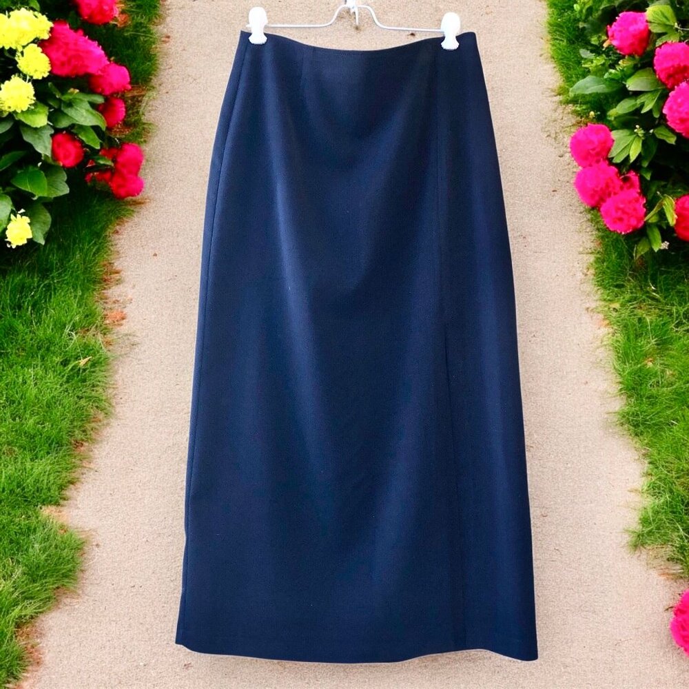 David Paul New York Vintage Long Straight Skirt Deep Slit Polyester Womens 12